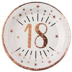 10 assiettes en carton de la collection joyeux anniversaire étincelant rose gold âge au choix | jourdefete.com