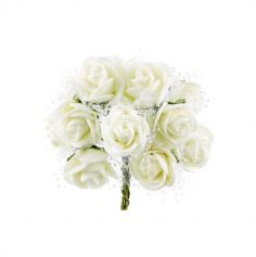 Sachet de 12 roses blanches pailletées et tulle sur tige 