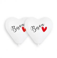 2 ballons cœurs blancs imprimés bisou de 44 cm | jourdefete.com