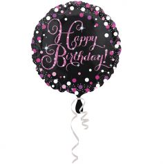 Ballon Hélium - "Happy Birthday" Rose / Noir