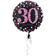 Ballon Hélium - "Happy Birthday 30" Rose / Noir