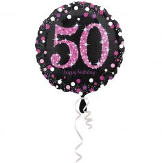 Ballon Hélium - "Happy Birthday 50" Rose / Noir