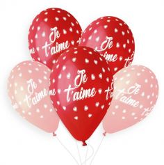 5 ballons rouges et roses imprimés " Je T'aime " de 33 cm | jourdefete.com