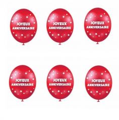 6 Ballons de Baudruche - Joyeux Anniversaire - Rouge Métallisé