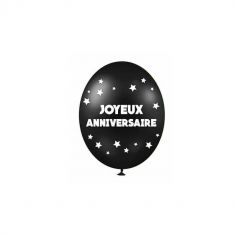 6 Ballons de Baudruche Métallisés "Joyeux Anniversaire" - Noir | jourdefete.com