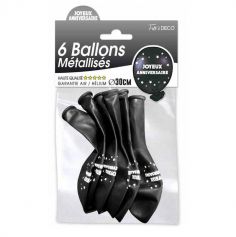 6 Ballons de Baudruche Métallisés "Joyeux Anniversaire" - Noir