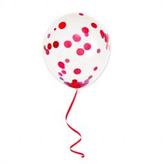 6 Ballons en latex Confettis avec ruban - 45 cm - Couleur au Choix