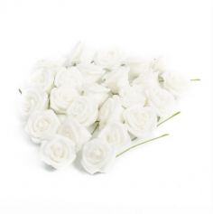 Sachet de 24 Roses sur tige - Blanc Pailleté