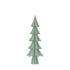 Décoration à Poser Noël - Bois - Sapin Vert avec Paillettes - Or