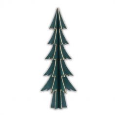 Décoration à Poser Noël - Bois - Grand Sapin Vert Foncé avec Paillettes - Or