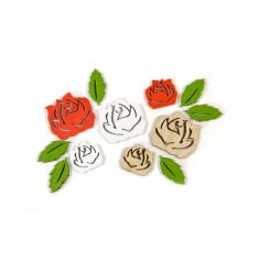 18 décorations de table à parsemer - Roses et Feuilles - Bois Naturel et Rouge