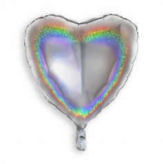 Ballon en aluminium holographique argent cœur - 45 cm
