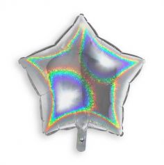 Ballon en aluminium holographique argent étoile - 45 cm