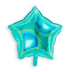Ballon en aluminium holographique turquoise étoile - 45 cm