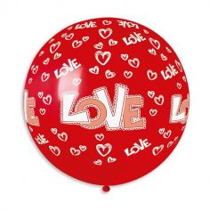 1 ballon géant rouge imprimé love + cœurs blancs 80 cm | jourdefete.com