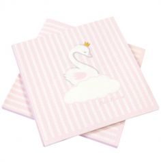 20 Serviettes en Papier - Baby Shower - Cygne Rose | jourdefete.com