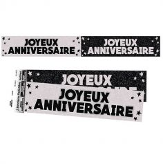 2 Bannières pailletées "Joyeux Anniversaire" - Noir et blanc