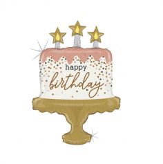 Ballon Hélium Cake Happy Birthday avec Paillettes