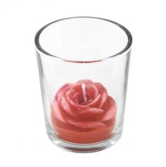 Bougie rose rouge dans pot en verre
