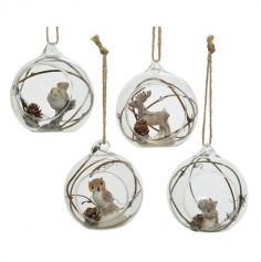 Boule de Noël en verre - Animal avec branchage au Choix