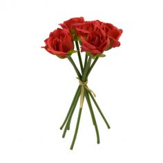 Bouquet de 7 boutons de rose et raphia - Couleur au choix