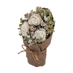 Bouquet de roses blanches artificielles avec papier kraft - 7,5 x 5,5 x 13 cm - Collection Voile de Douceur