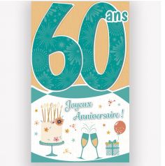 Carte d'anniversaire découp'âge 60 ans turquoise