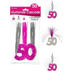 Guirlande Cascade d'anniversaire "50 ans" - Rose et argenté