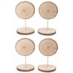 4 marque-tables rondin de bois sur tige de 20 cm | jourdefete.com