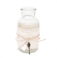 vase champetre de 16 cm deco dentelle et clef| jourdefete.com