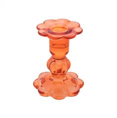 Bougeoir flambeau tangerine en forme de fleur en verre - 8 x 10 cm - Collection Goûter Vitaminé