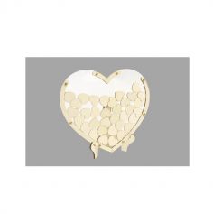 livre d'or transparent en forme de cœur sur socle avec 35 cœurs en bois
