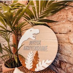 Panneau rond en bois - Collection Dinosaure Kraft