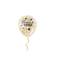 ballon transparent à confettis noir et or bonne année | jourdefete.com