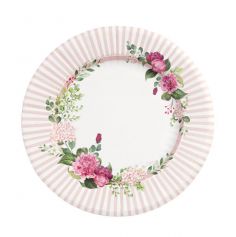 8 assiettes en carton floral pink de 27 cm