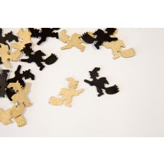15 Confettis de table en bois en motif de sorcière mélangé entre le noir et le doré | jourdefete.com