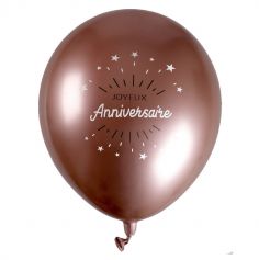 6 Ballons métalliques - Joyeux Anniversaire Etincelant - Blanc & Rose Gold