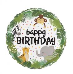 Ballon Rond Aluminium Happy Birthday - Jungle