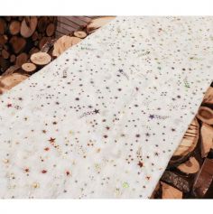 chemin de table en fourrure blanche avec étoiles or irisées de 3 m | jourdefete.com