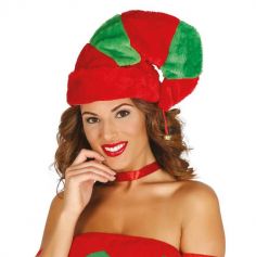 Un joli bonnet de lutin de Noël rouge et vert avec une clochette au bout | jourdefete.com