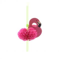10 Pailles en plastique - Flamant rose