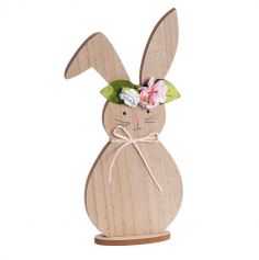 lapin en bois avec fleurs de 21 cm | jourdefete.com
