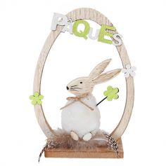 Décoration de Pâques à poser d'un lapin dans œuf en bois de 19 cm | jourdefete.com