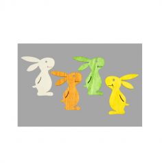 6 confettis de table en bois tons vifs lapins | jourdefete.com