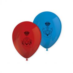 8 Ballons en latex rouge et bleu Pat' Patrouille prêt pour l'action
