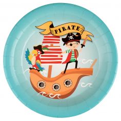 10 assiettes en carton collection petit pirate colorée avec pirate, bateau et perroquet
