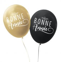 8 Ballons de baudruche " Bonne Année " - Noir & Or - 30 cm