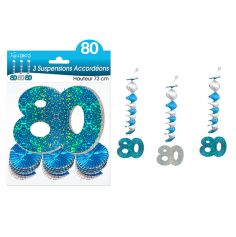 3 Suspensions Accordéons "80 ans" - Turquoise et Argenté