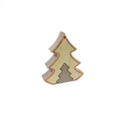 Décoration à poser Noël - Bois - Sapin naturel à pois rouges et son mini sapin encastré beige à pois blanc