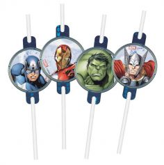 4 Pailles Médaillon en carton - Avengers Infinity Stones